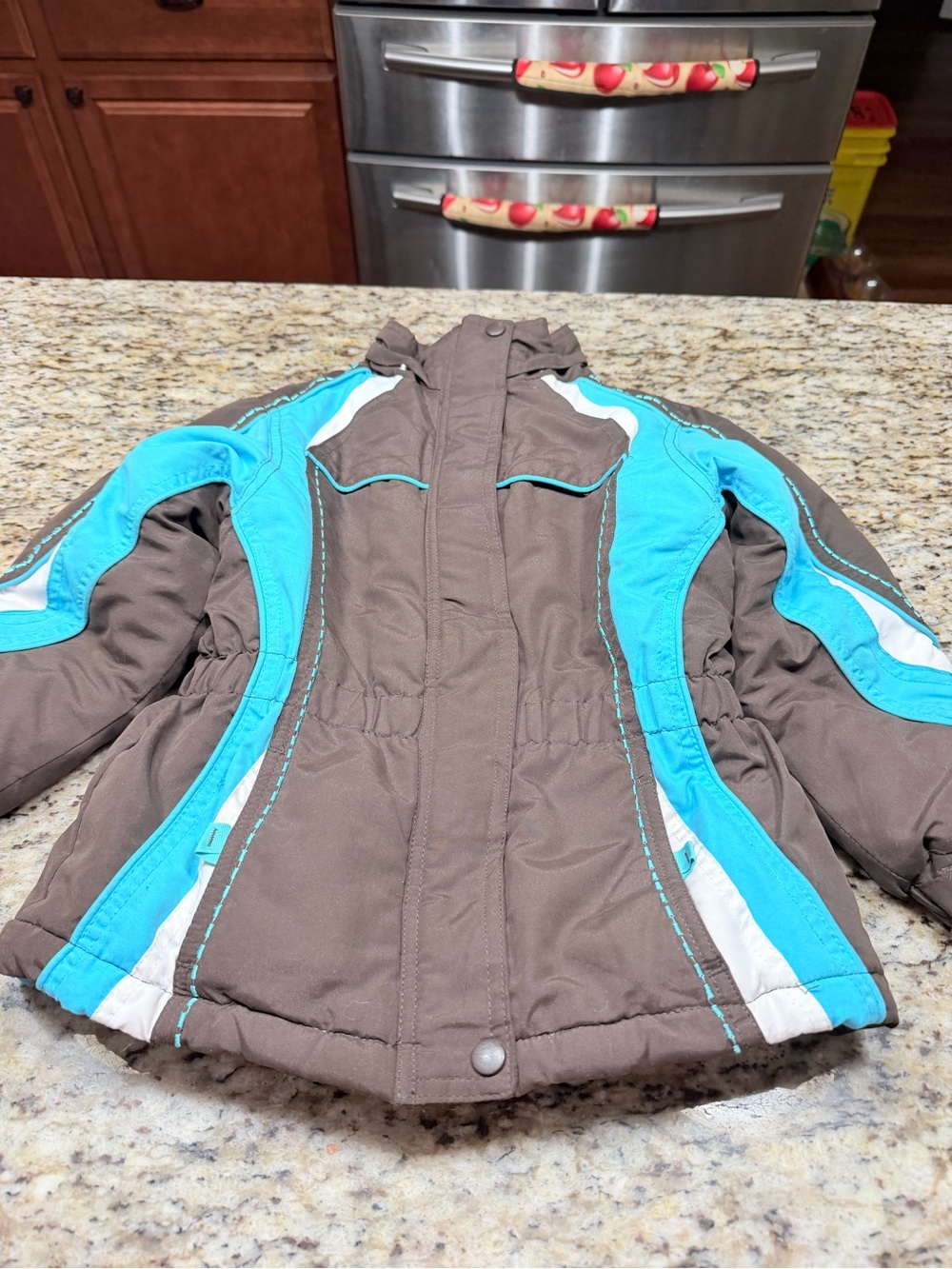 Arizona Jean Company Kids Brown and Turquoise Colorblock Puffer Jacket